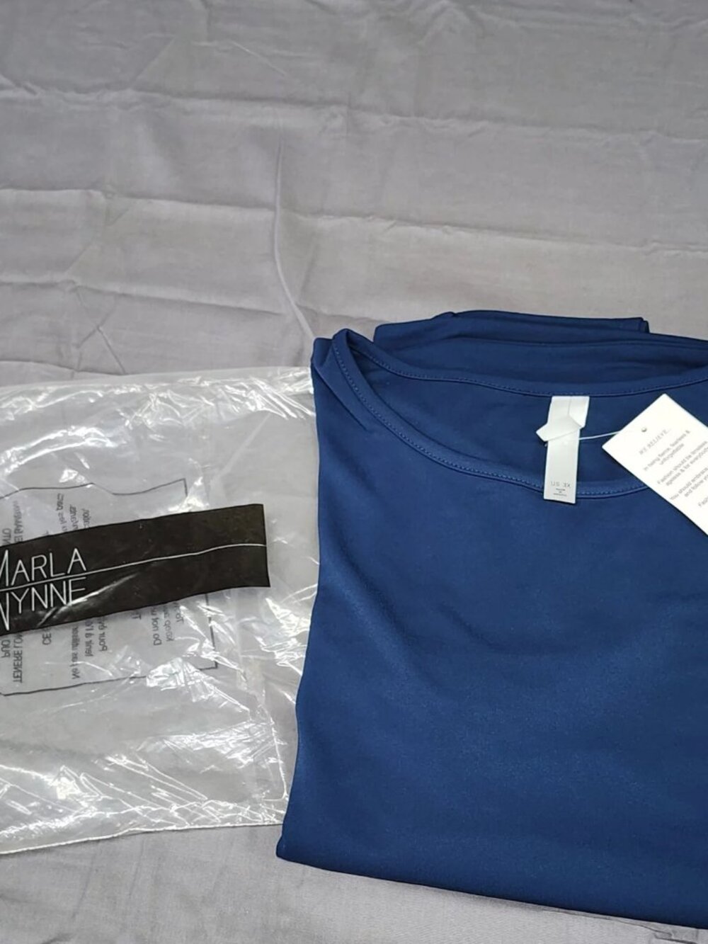 Marla Wynne Plus Size 3X T-Shirt Twilight Blue Long Sleeve Crew Neck Stretch